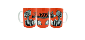 Hot rod coffee mug, classic car coffee mug, Blitz Cylinder Heads, muscle car coffee mug